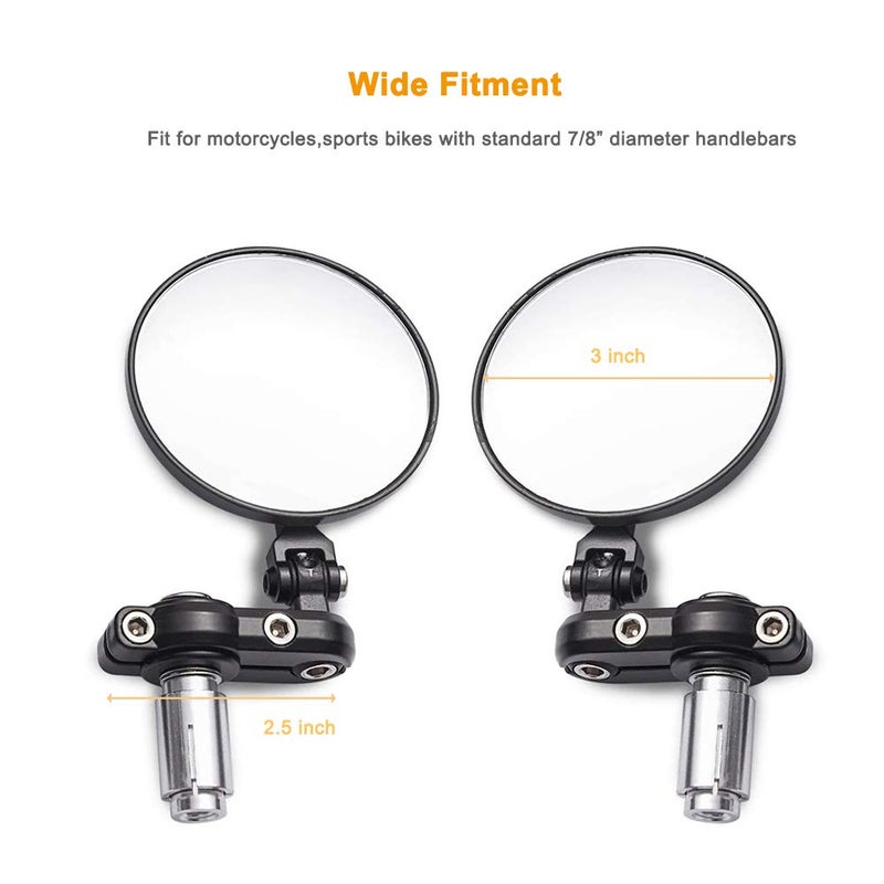 MOTLTECH Universal Motorcycle Mirrors - 3 Inch Round Folding Bar End Side Mirror for Honda, Scooter, Suzuki, Yamaha, Kawasaki, Victory, Harley Davidson and More - Image 2